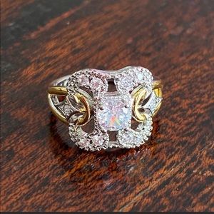 Vintage Style Two Tone CZ Ring Size 6